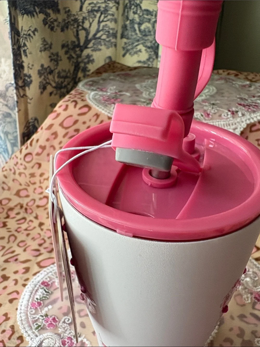 Pink Floral Bouquet Travel Tumbler with Straw